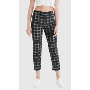 American Eagle super hi-rise skinny trousers in green plaid crop length size 8